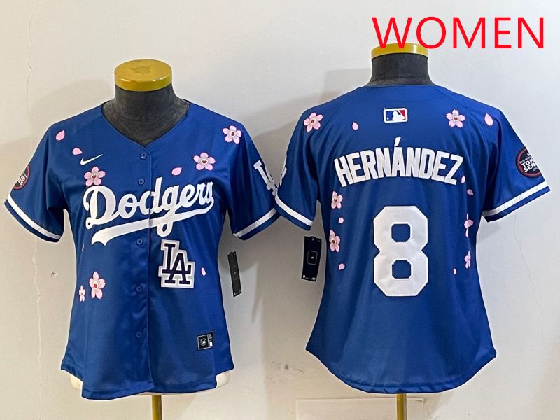 Women Los Angeles Dodgers #8 Hernandez Blue Sakura Edition 2025 Nike MLB Jersey style 1